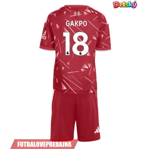 Lacne Dětský Futbalové dres Liverpool Cody Gakpo #18 2026-27 Krátky Rukáv - Domáci (+ trenírky)